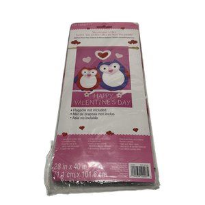 Garden WELCOME Happy Valentines Day  28"x 40" Flag Banner Hearts Owls Birds